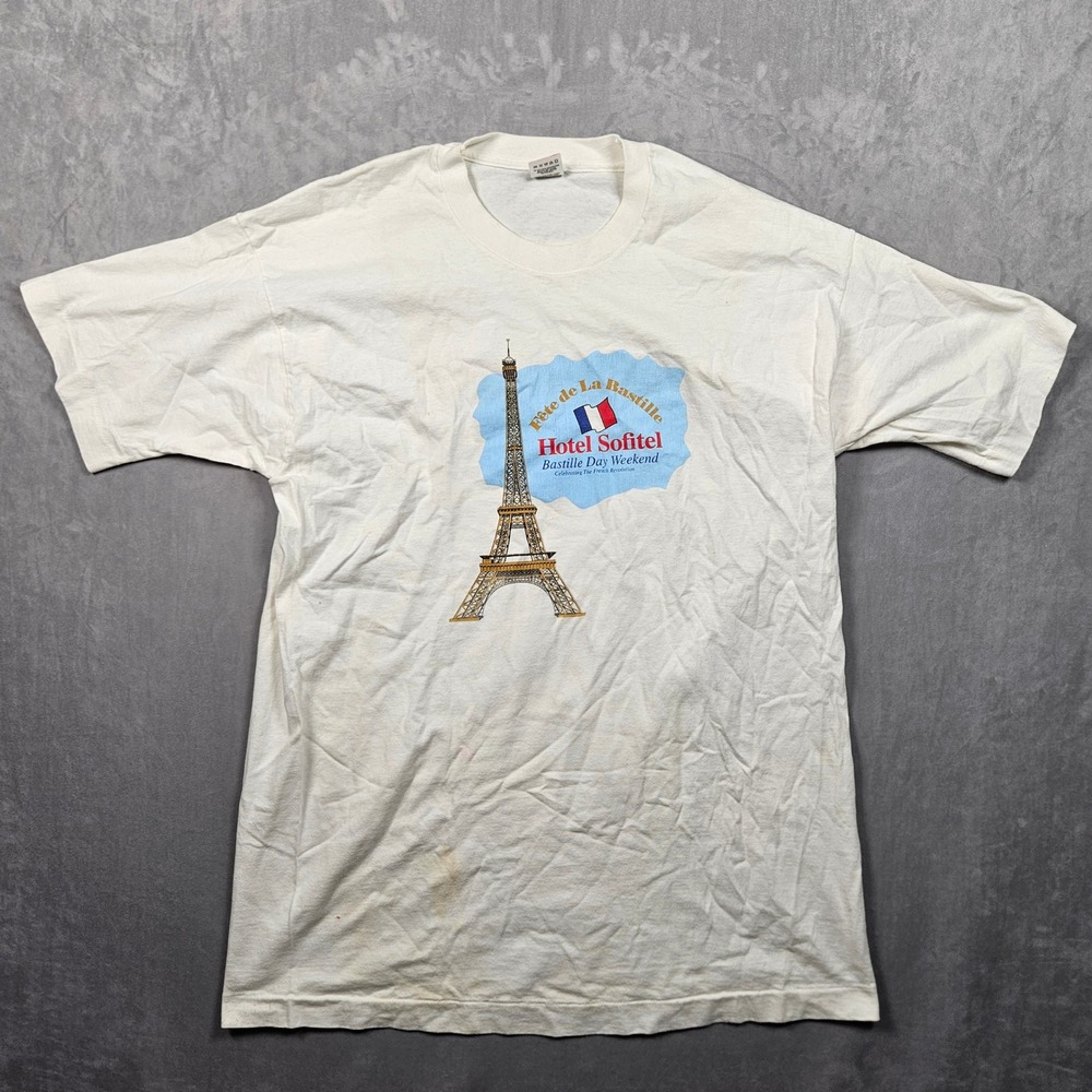 Vintage T-Shirt Adult XL White Bastille Day Weekend France Eiffel Single Stitch